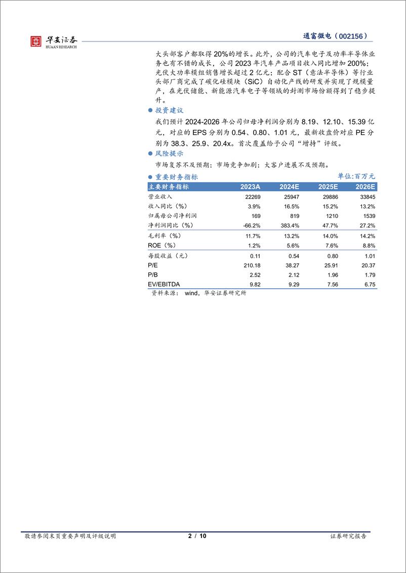 《通富微电-002156.SZ-行业逐渐复苏，大客户业务助推成长-20240526-华安证券-10页》 - 第2页预览图