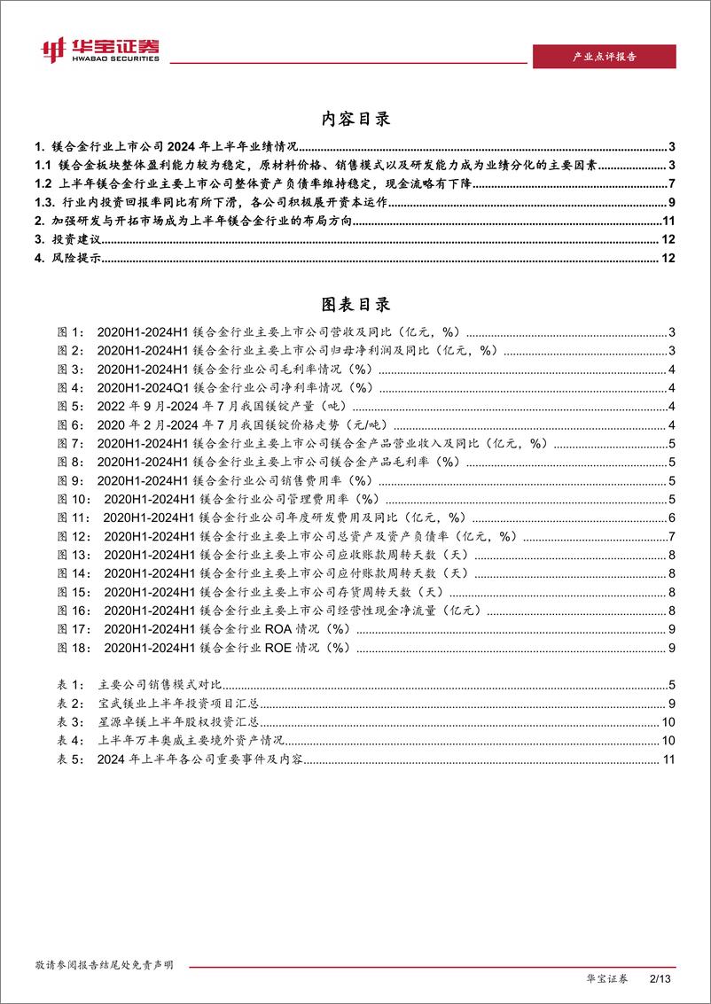 《有色金属行业镁合金板块上市公司2024H1业绩点评：上半年整体运行稳健，加强研发、开拓市场成为发展方向-240911-华宝证券-13页》 - 第2页预览图