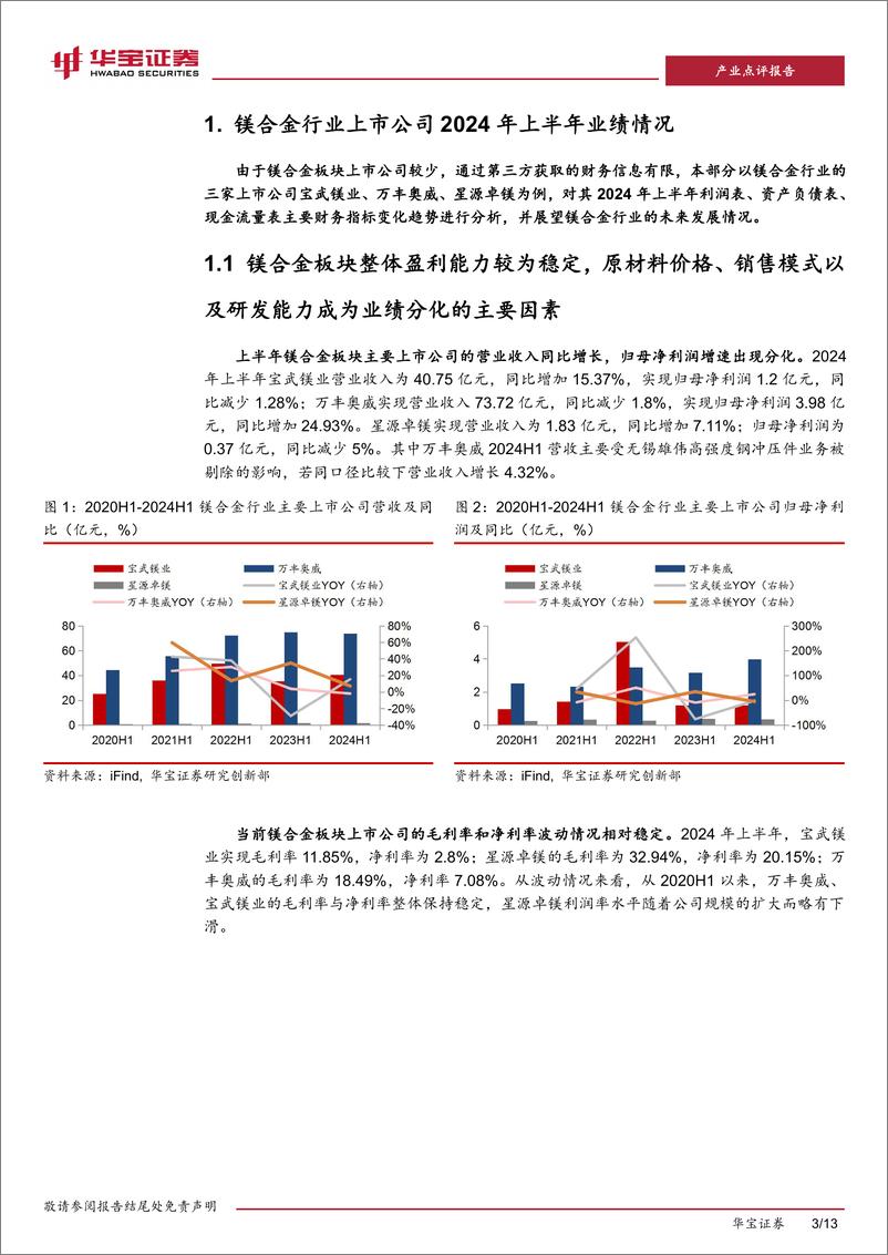 《有色金属行业镁合金板块上市公司2024H1业绩点评：上半年整体运行稳健，加强研发、开拓市场成为发展方向-240911-华宝证券-13页》 - 第3页预览图