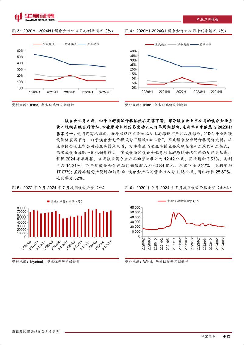 《有色金属行业镁合金板块上市公司2024H1业绩点评：上半年整体运行稳健，加强研发、开拓市场成为发展方向-240911-华宝证券-13页》 - 第4页预览图