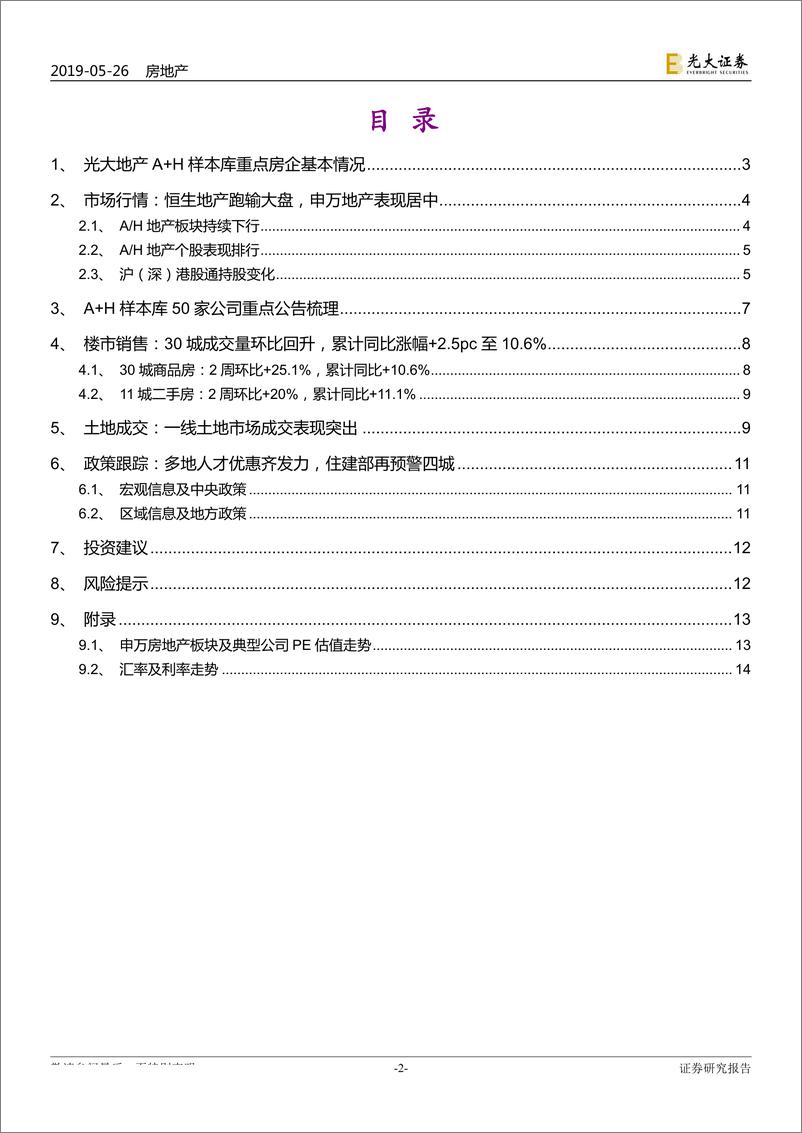 《房地产行业地产A+H样本库重点公司动态跟踪报告：多地人才优惠齐发力，住建部再预警四城-20190526-光大证券-15页》 - 第3页预览图