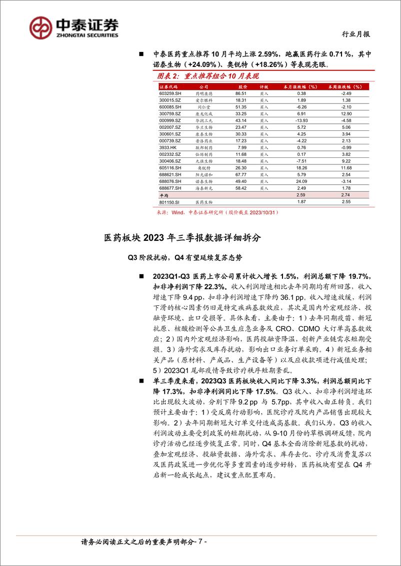 《医药生物行业11月月报暨三季报总结：Q3利空出清，站在新周期的起点，积极加大配置-20231102-中泰证券-24页》 - 第8页预览图