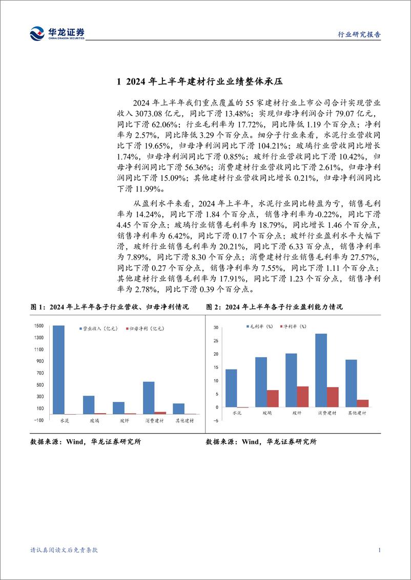 《建材行业2024年半年报报综述：行业需求下滑业绩承压，估值底部静待政策起效-240909-华龙证券-22页》 - 第6页预览图