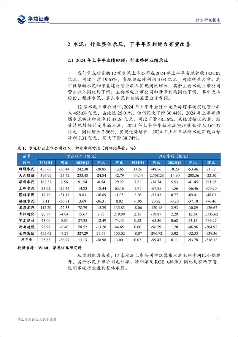 《建材行业2024年半年报报综述：行业需求下滑业绩承压，估值底部静待政策起效-240909-华龙证券-22页》 - 第8页预览图