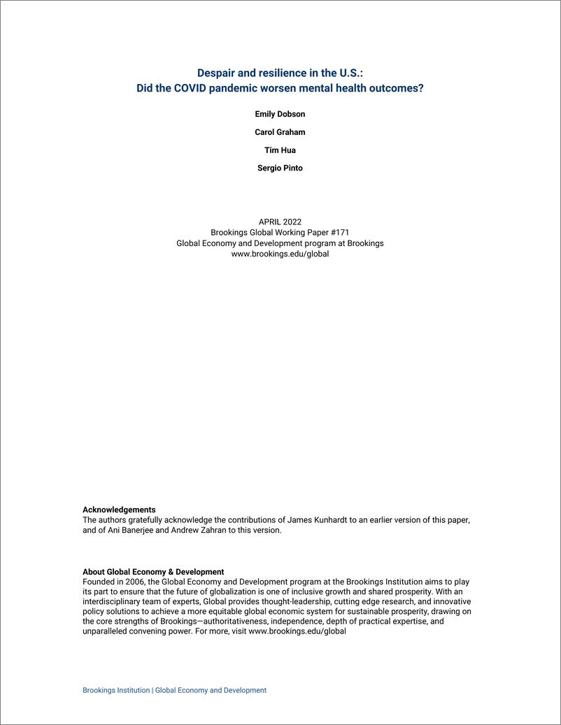 《布鲁金斯学会-美国的绝望和恢复力：新冠疫情是否恶化了心理健康结果？（英）-2022.4-94页》 - 第3页预览图