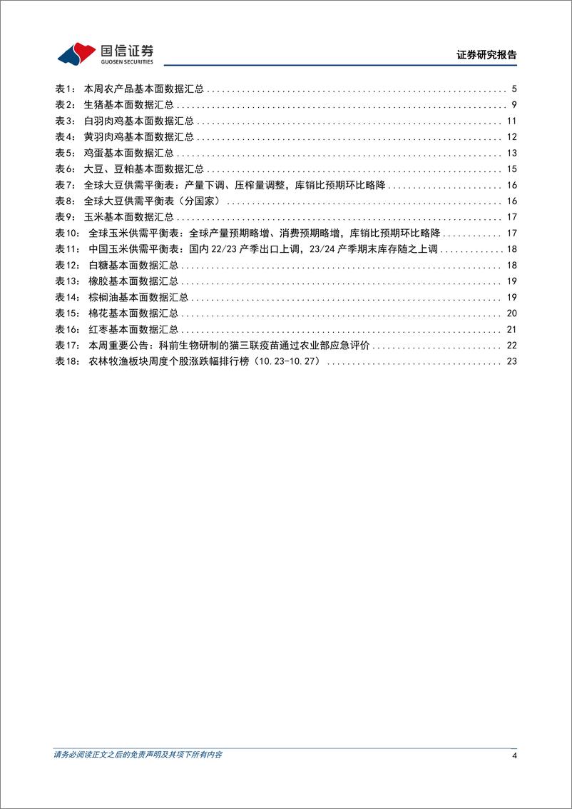 《农林牧渔行业农产品研究跟踪系列报告（82）：生猪与淘汰母猪价格加速下行，仔猪成交维持低迷-20231029-国信证券-26页》 - 第5页预览图