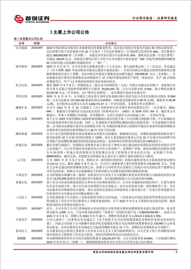 《基础化工行业简评报告：硫酸价格持续上行，兴发集团20万吨年磷酸铁项目（一期）投产-20230912-首创证券-17页》 - 第7页预览图