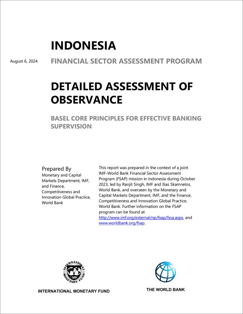 《IMF-印度尼西亚：金融部门评估计划——对遵守巴塞尔有效银行监管核心原则的详细评估（英）-2024.8-238页》 - 第2页预览图