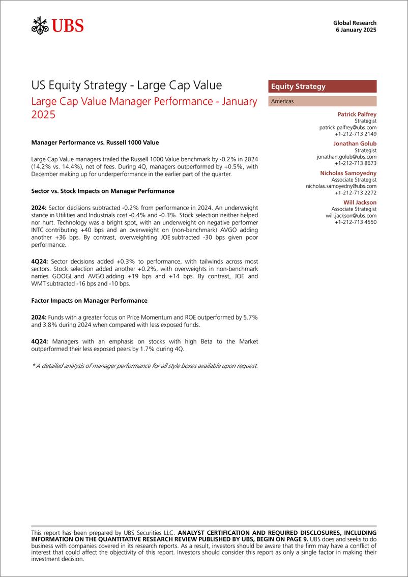 《UBS Equities-US Equity Strategy - Large Cap Value _Large Cap Value Manage...-112642182》 - 第1页预览图