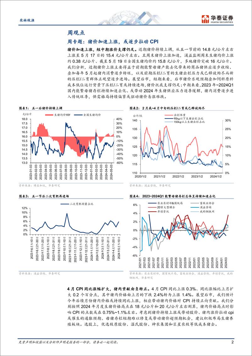 《农林牧渔行业专题研究：猪价加速上涨，或逐步拉动CPI-240519-华泰证券-23页》 - 第2页预览图