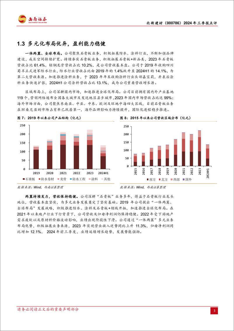 《北新建材(000786)2024年三季报点评：一体两翼多元布局，经营势能十分强劲-241101-西南证券-12页》 - 第4页预览图