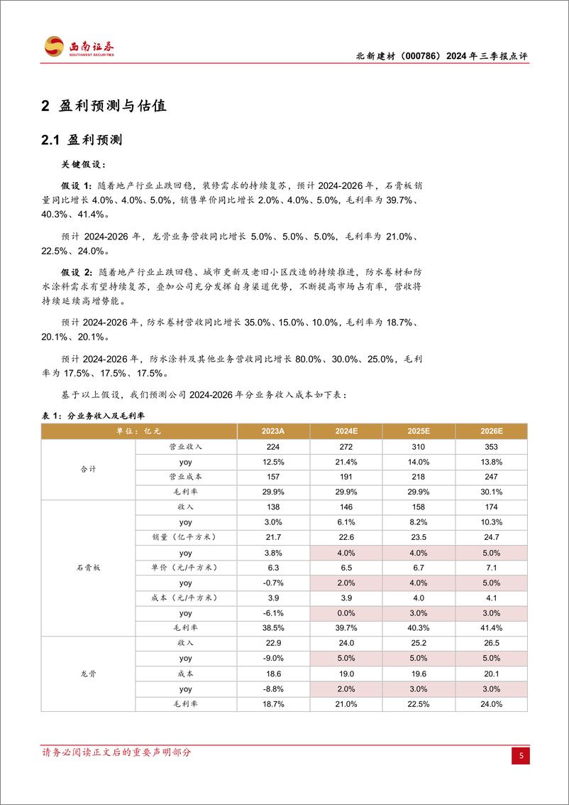 《北新建材(000786)2024年三季报点评：一体两翼多元布局，经营势能十分强劲-241101-西南证券-12页》 - 第6页预览图