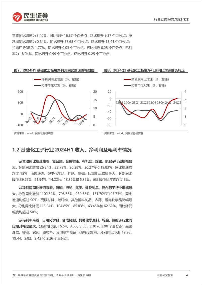 《基础化工行业2024H1业绩综述：24H1整体呈现向好态势，关注景气度向上标的-240909-民生证券-25页》 - 第4页预览图