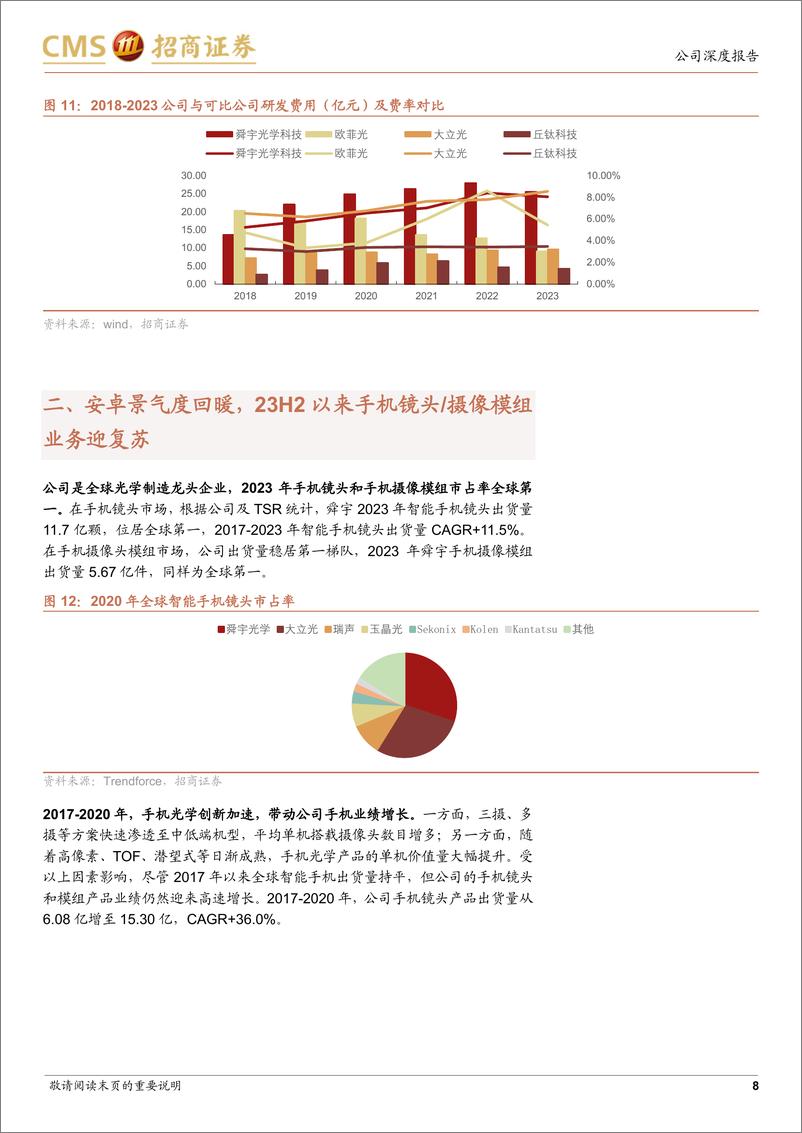 《舜宇光学科技(02382.HK)智能机业务复苏幅度有望超预期，车载、XR引领新成长-240616-招商证券-22页》 - 第8页预览图