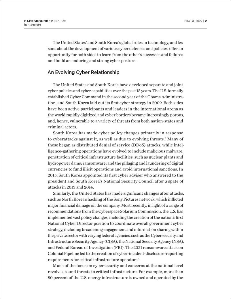 《美国传统基金会-美韩进一步开展网络合作的机会很多（英）-2022.5-11页》 - 第3页预览图