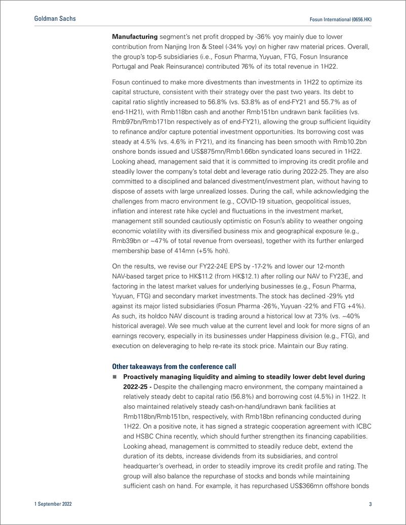 《Fosun International (0656.HK 1H22 results broadly inlin Narrowed losses from Happiness. Health and Wealth divisions dragg...》 - 第4页预览图