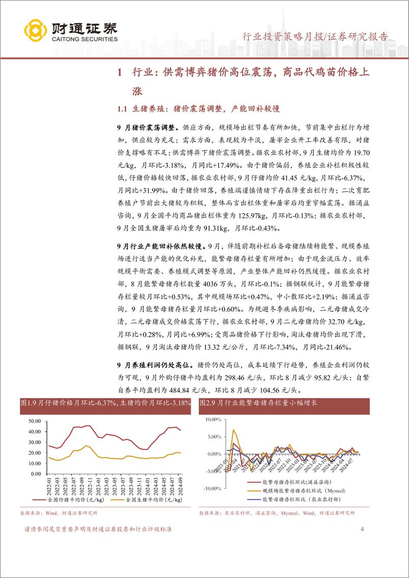 《农林牧渔行业9月畜禽养殖跟踪月报：猪价震荡调整，商品代苗价上涨-241021-财通证券-11页》 - 第5页预览图