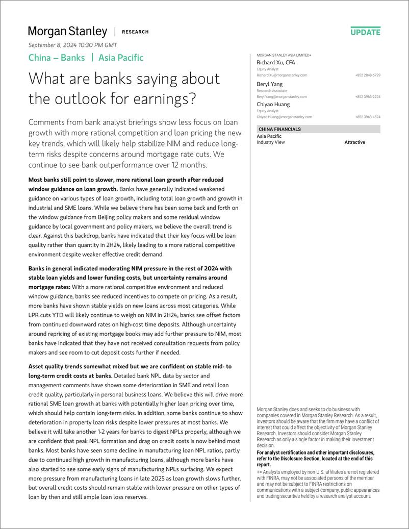 《Morgan Stanley-China – Banks What are banks saying about the outlook for e...-110243634》 - 第1页预览图