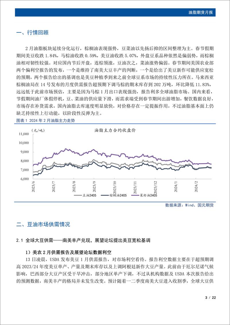 《油脂期货月报：3月油脂先扬后抑，豆棕价差存在走缩驱动-20240227-国元期货-22页》 - 第3页预览图