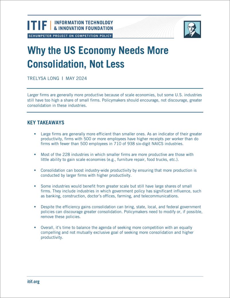 《ITIF-为什么美国经济需要更多而不是更少的整合（英）-2024.5-30页》 - 第1页预览图