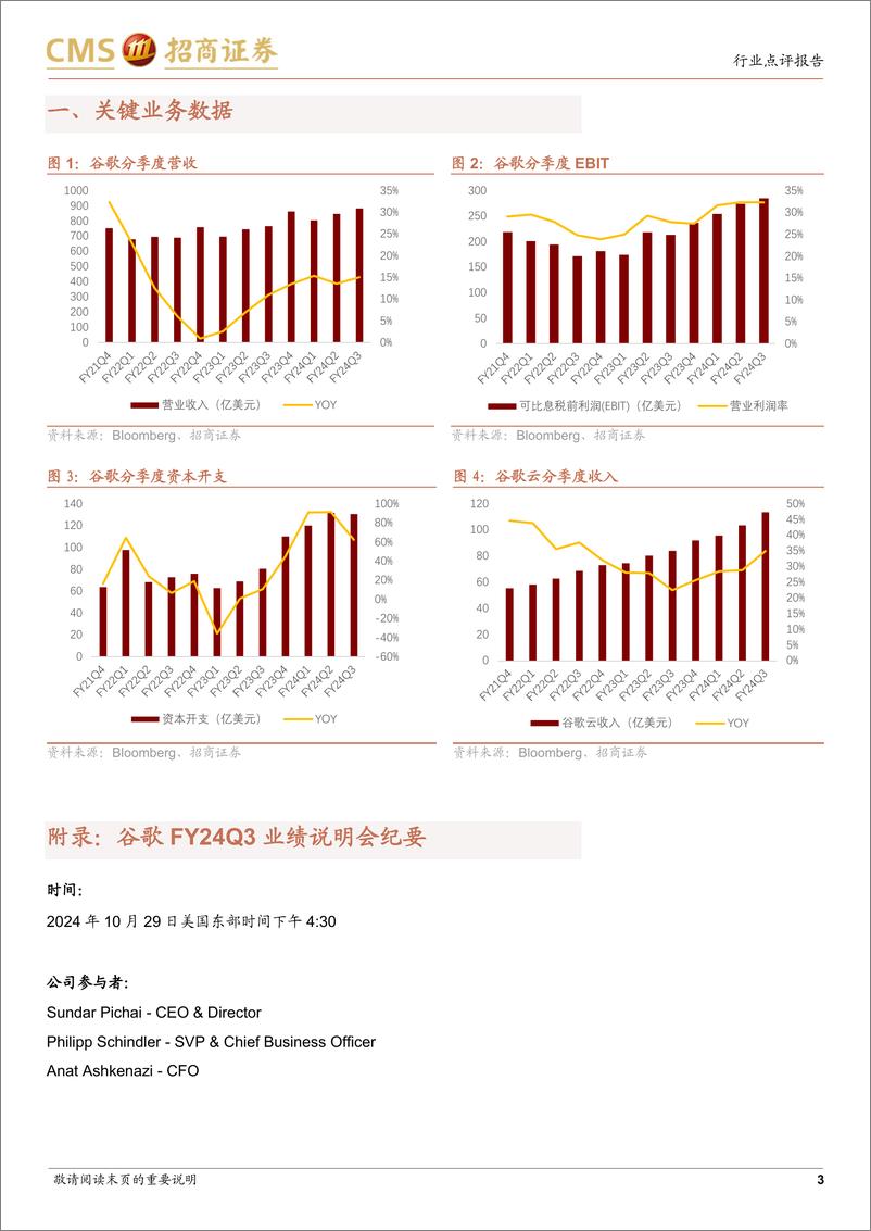 《计算机行业：谷歌FY24Q3业绩跟踪，谷歌云业务增长超预期，内外部AI投资回报逐步体现-241030-招商证券-18页》 - 第3页预览图