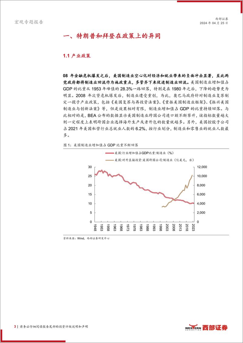 《美国大选前瞻：政策与金融市场，特朗普和拜登在政策上的异同-240425-西部证券-15页》 - 第3页预览图