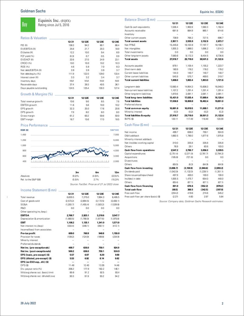 《Equinix Inc. (EQIX 2Q22 Revie Solid results and increased core 2022 guidance; maintain Buy and $765 PT(1)》 - 第3页预览图