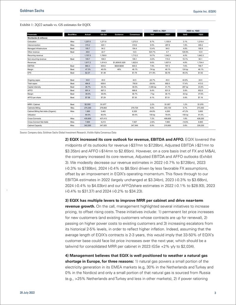 《Equinix Inc. (EQIX 2Q22 Revie Solid results and increased core 2022 guidance; maintain Buy and $765 PT(1)》 - 第4页预览图