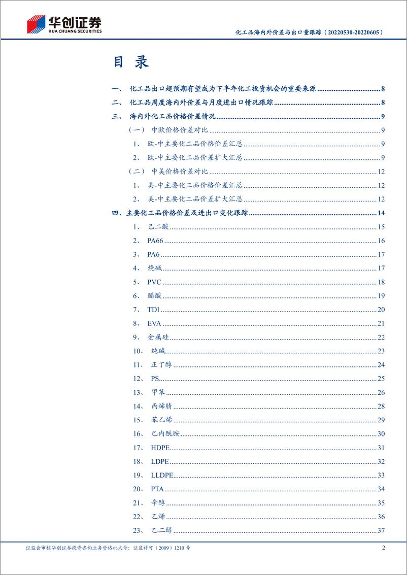 《基础化工行业化工品海内外价差与出口量跟踪：能源成本分化之下，化工品出口套利空间打开-20220608-华创证券-41页》 - 第3页预览图