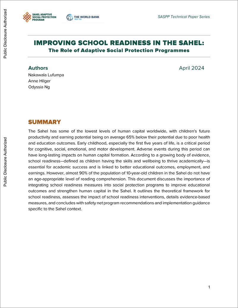 《世界银行-提高萨赫勒地区的入学率：适应性社会保护方案的作用（英）-2024.4-35页》 - 第1页预览图