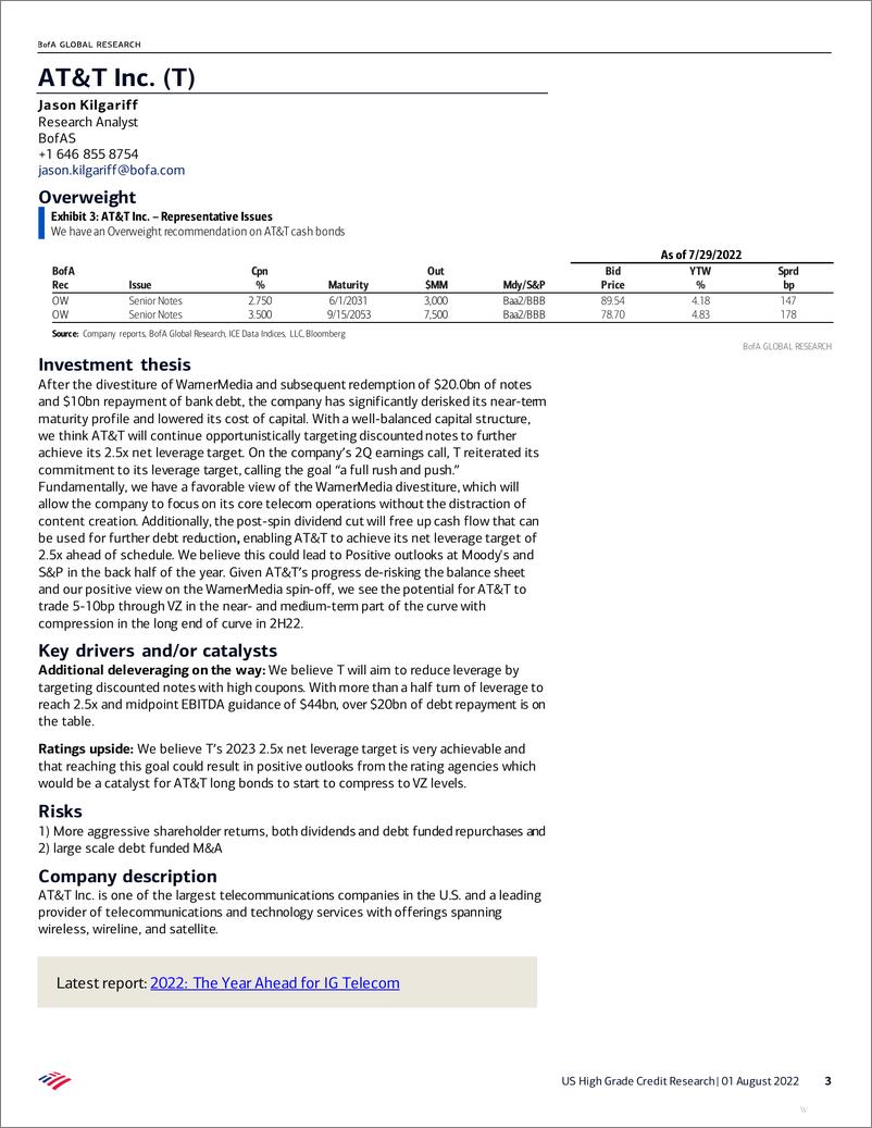 《US High Grade Credit Research Top US High Grade Ideas》 - 第4页预览图