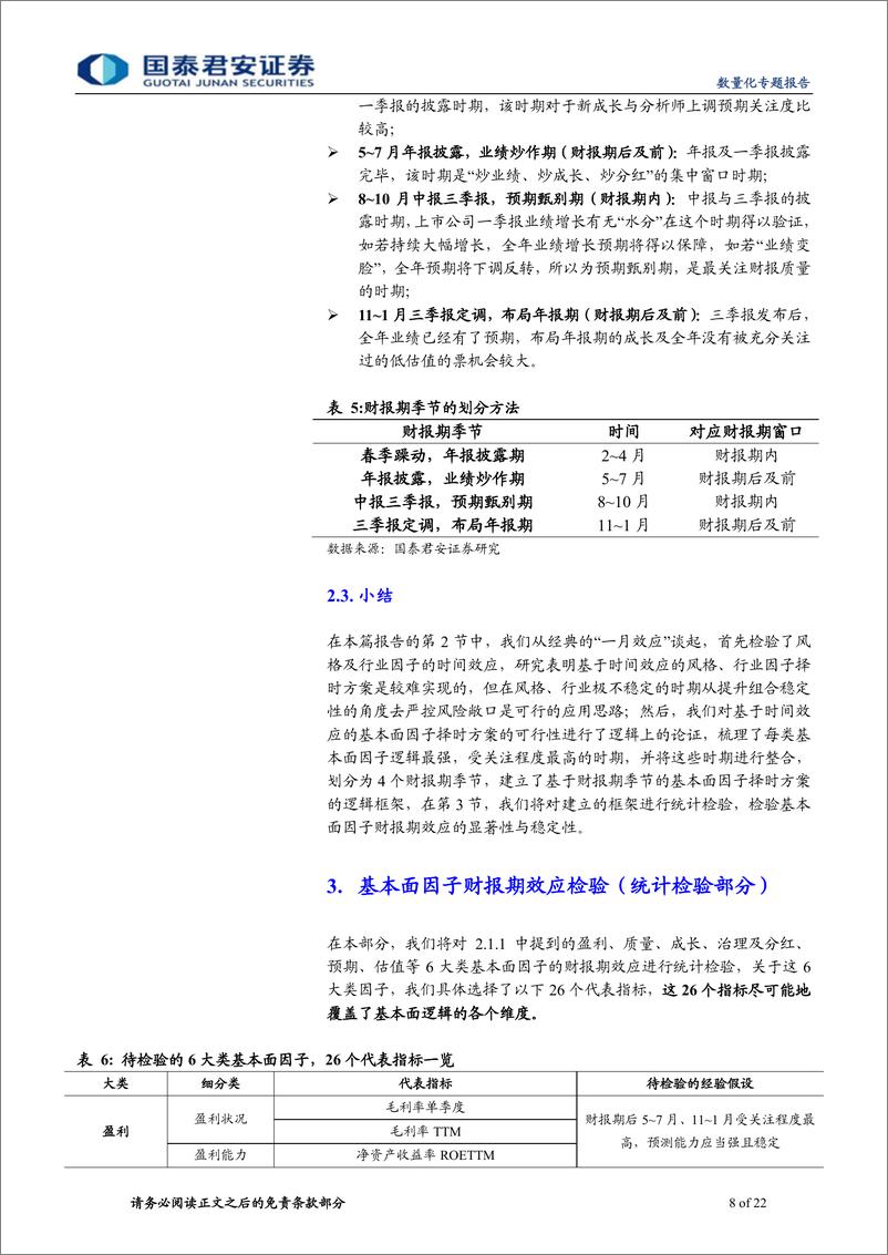 《国泰君2018090国泰君安数量化专题之一百一十八：基于财报期效应的基本面因子动态配置研究》 - 第8页预览图