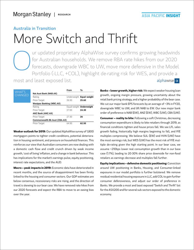 《摩根士丹利-澳大利亚-投资策略-过渡中的澳大利亚：更多转变与节俭-2019.1.31-51页》 - 第4页预览图