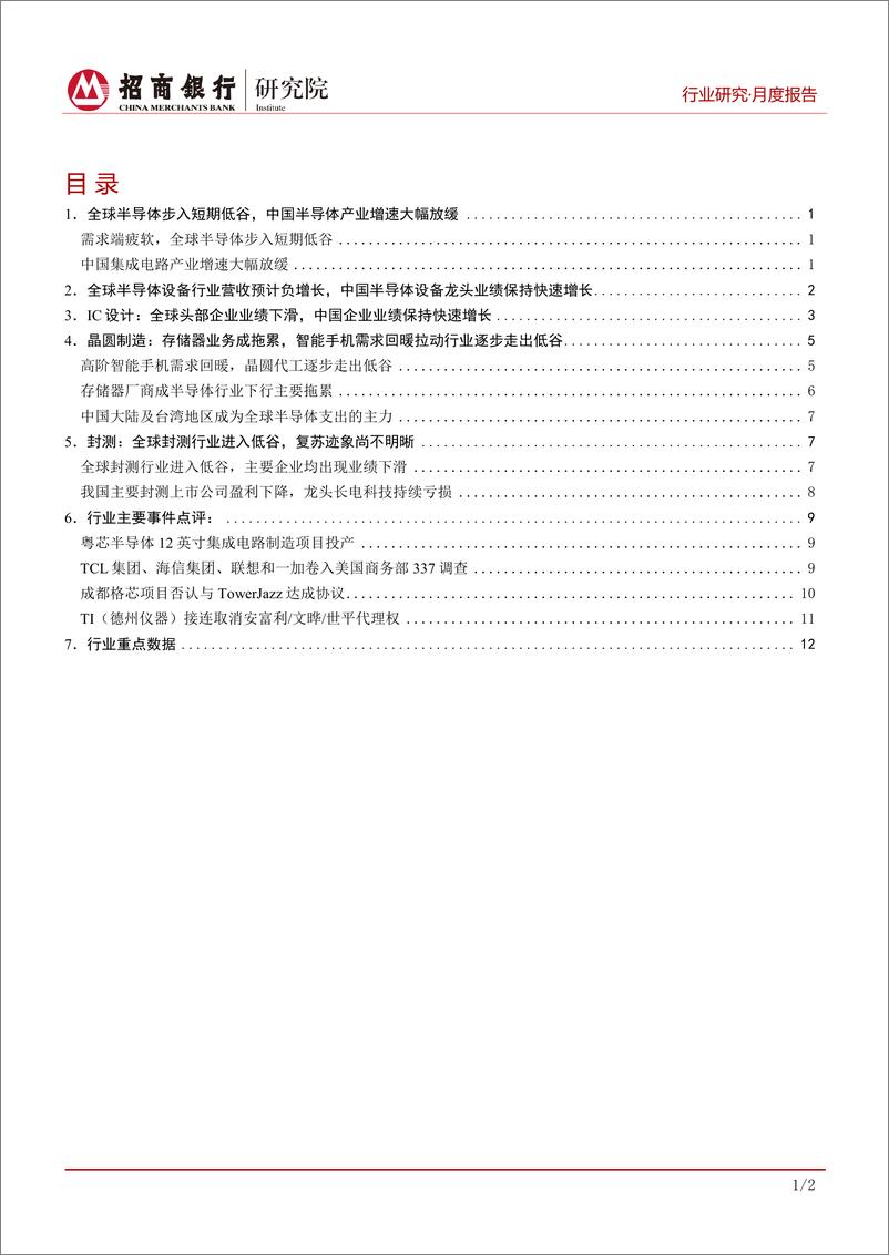 《半导体行业月度报告（2019年9月）：行业进入阶段性低谷，预计明年将企稳回升-20191012-招商银行-18页》 - 第3页预览图