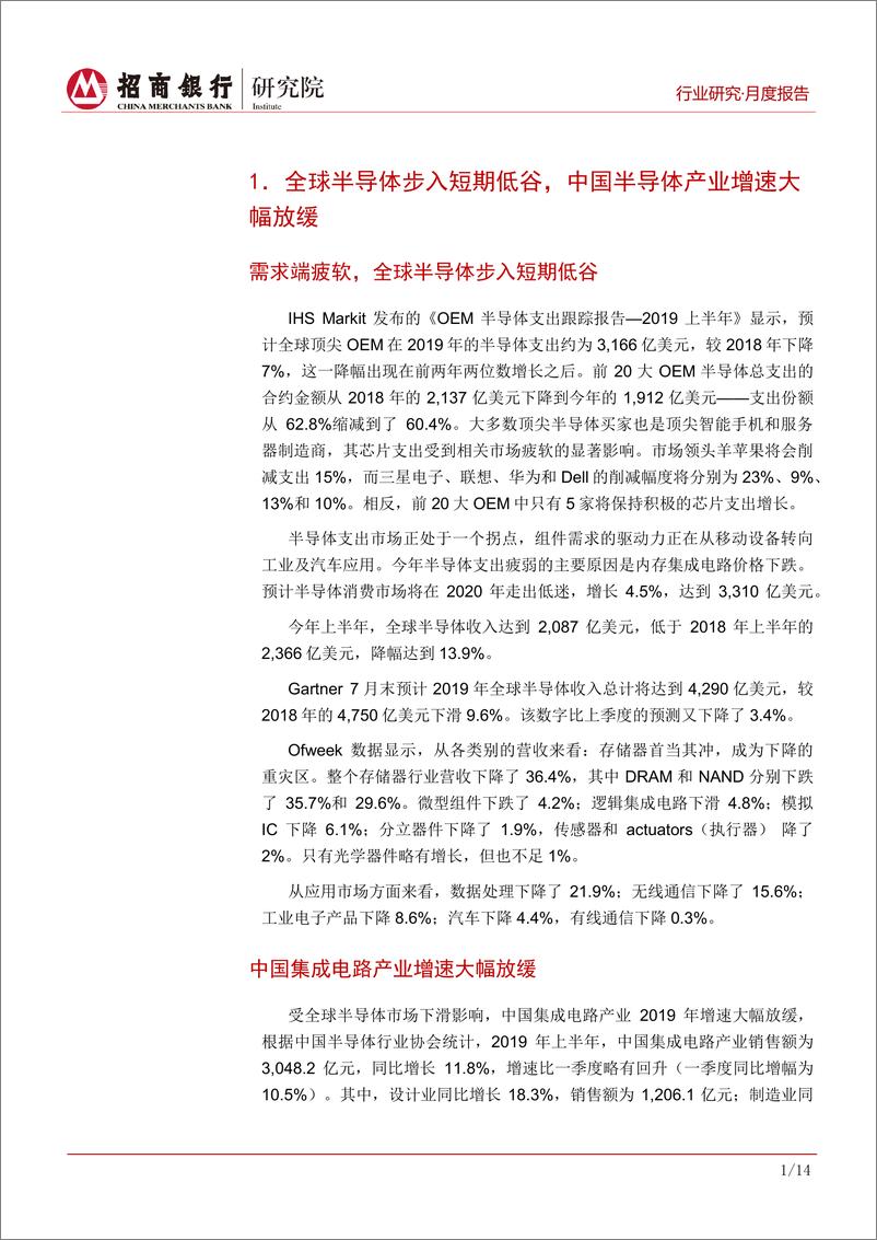 《半导体行业月度报告（2019年9月）：行业进入阶段性低谷，预计明年将企稳回升-20191012-招商银行-18页》 - 第5页预览图