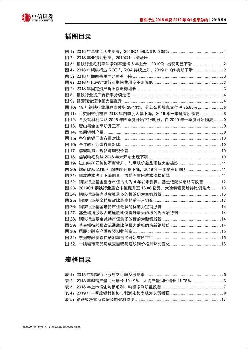 《钢铁行业2018年及2019年Q1业绩总结：Q1业绩整体承压，下半年有望好转-20190509-中信证券-22页》 - 第4页预览图