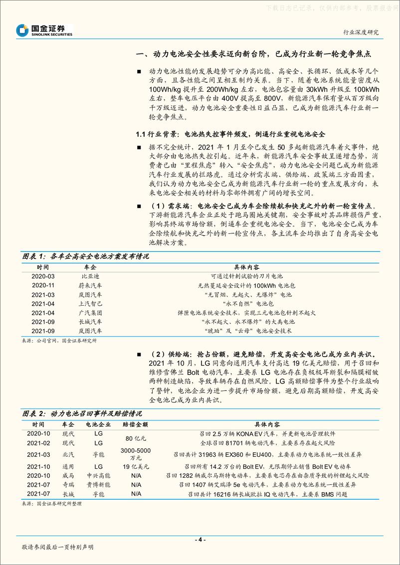 《2021年  【26页】动力电池行业深度研究，动力电池安全系列研究(一)：安全性要求迈向新台阶，催生新兴增量赛道》 - 第4页预览图