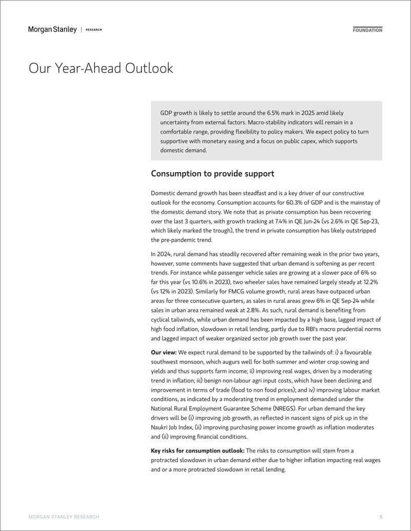 《Morgan Stanley Fixed-2025 India Economics Outlook Domestic Demand to Carry Growt...-111640712》 - 第5页预览图