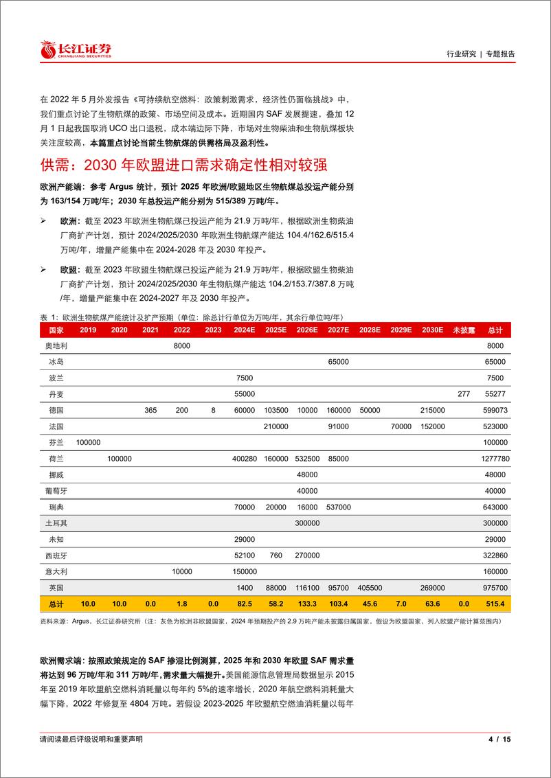 《环保行业可持续航空燃料(二)：SAF供需格局和盈利性如何？-241202-长江证券-15页》 - 第5页预览图