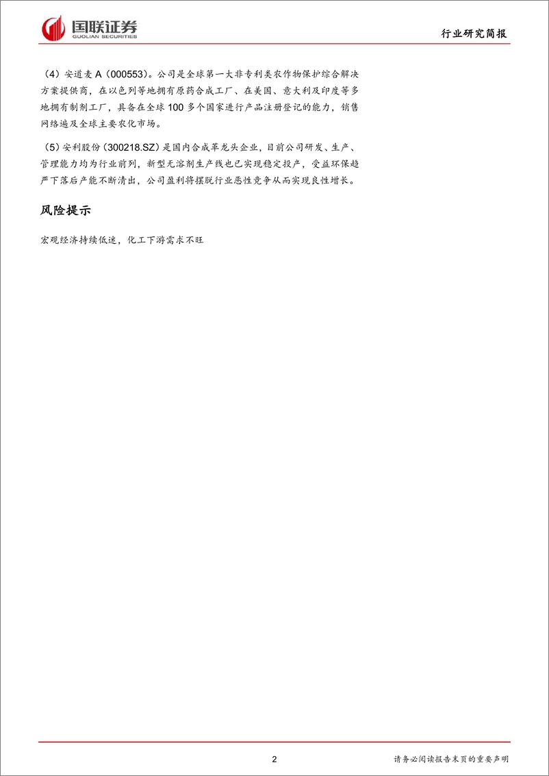 《化工行业：化工产品价格指数持续下滑，聚合MDI、醋酸跌幅扩大-20190520-国联证券-17页》 - 第3页预览图