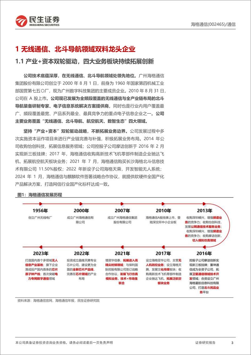 《民生证券-海格通信-002465-深度报告：北斗＋军用无线龙头，布局低轨、低空等创新领域》 - 第3页预览图