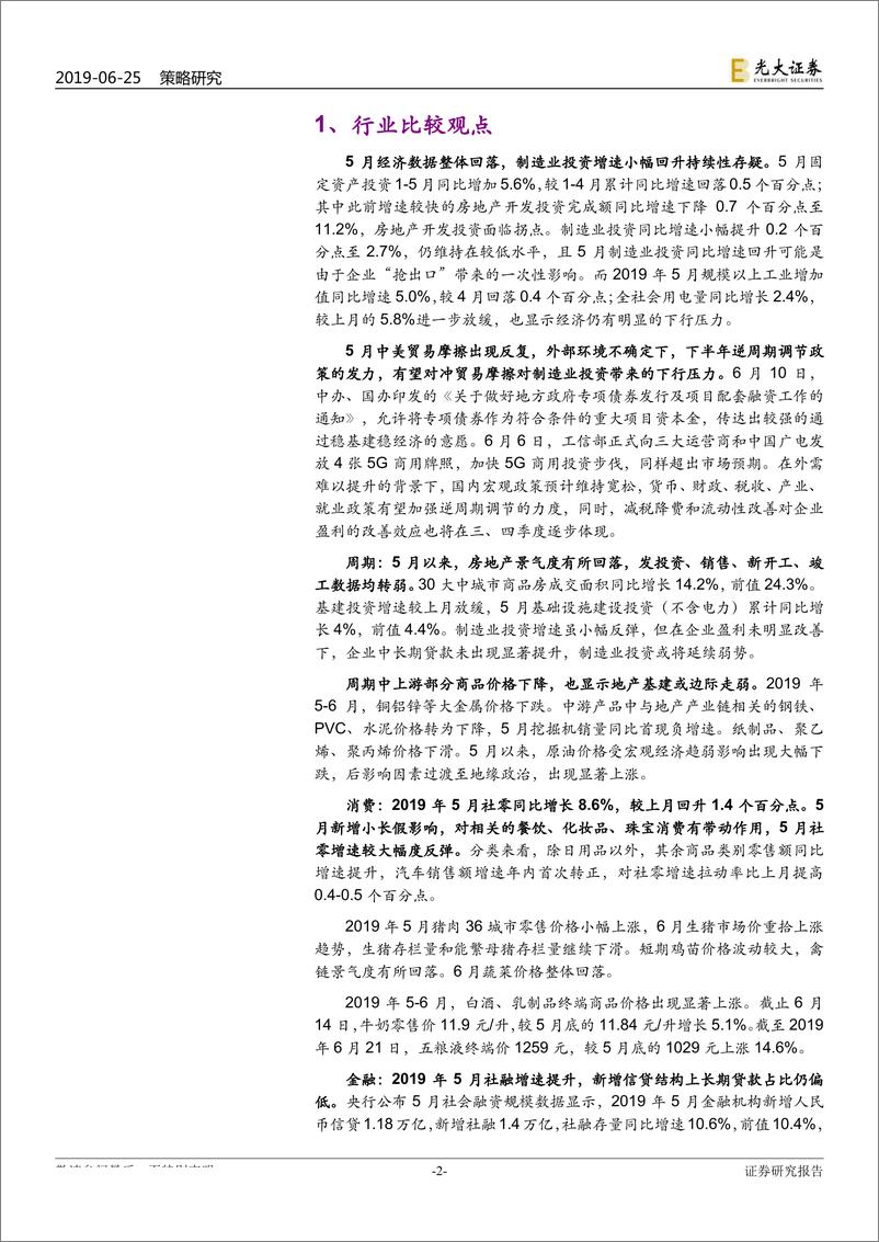 《2019年5月行业景气报告：地产景气度下降，必需消费和5G较强-20190625-光大证券-31页》 - 第3页预览图