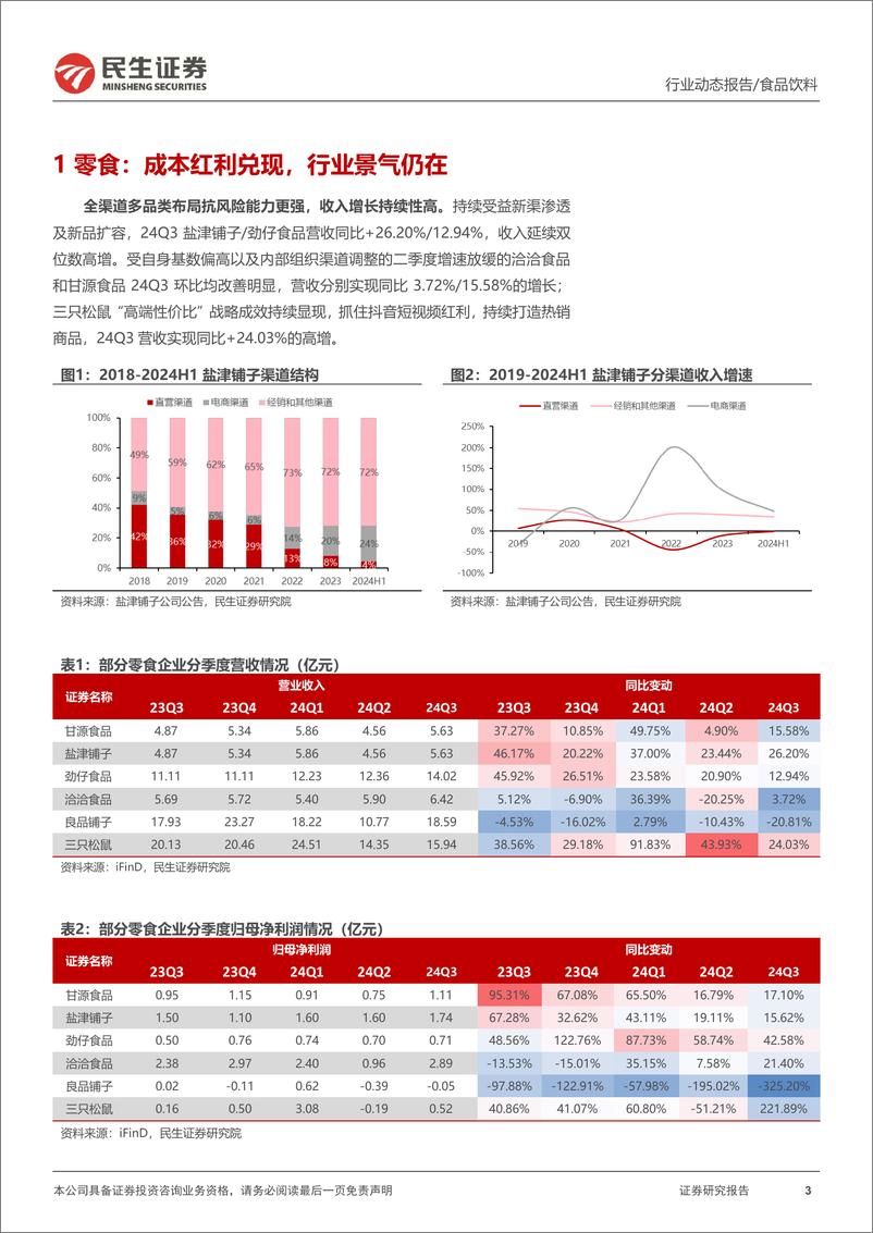 《大众品行业2024年三季报业绩综述：龙头经营韧性足，业绩环比改善-241114-民生证券-23页》 - 第3页预览图