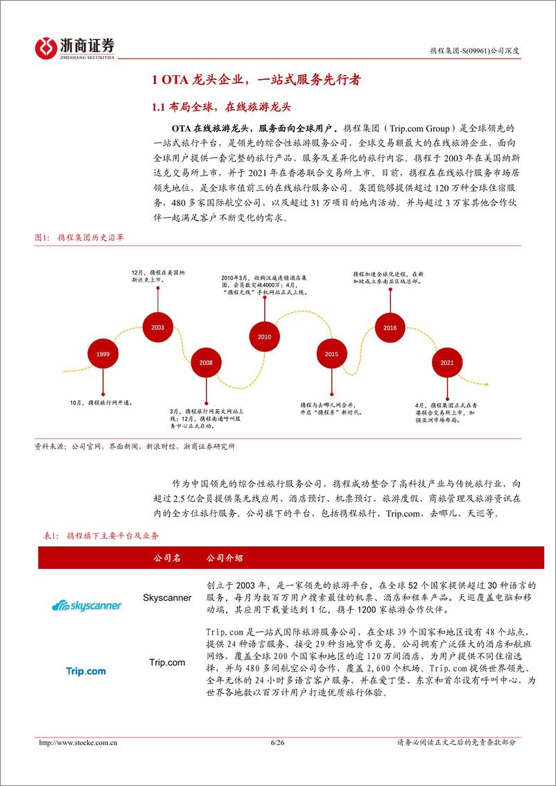 《携程集团-S(09961.HK)首次覆盖报告：在线旅游龙头企业，海外业务打开增量空间-240728-浙商证券-26页》 - 第6页预览图