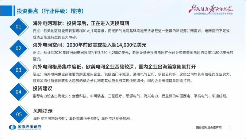 《电力设备新能源行业2024年春季策略报告：海外电网大潮至，出海龙头乘风起-240415-国泰君安-47页》 - 第2页预览图