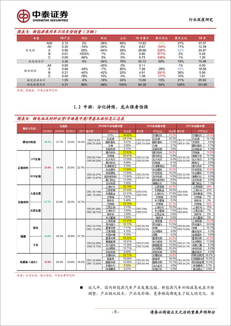 《新能源汽车行业产业跟踪10：新能源车产业链2019年中报总结，分化仍是主旋律，盈利趋向中游龙头-20190902-中泰证券-30页》 - 第6页预览图