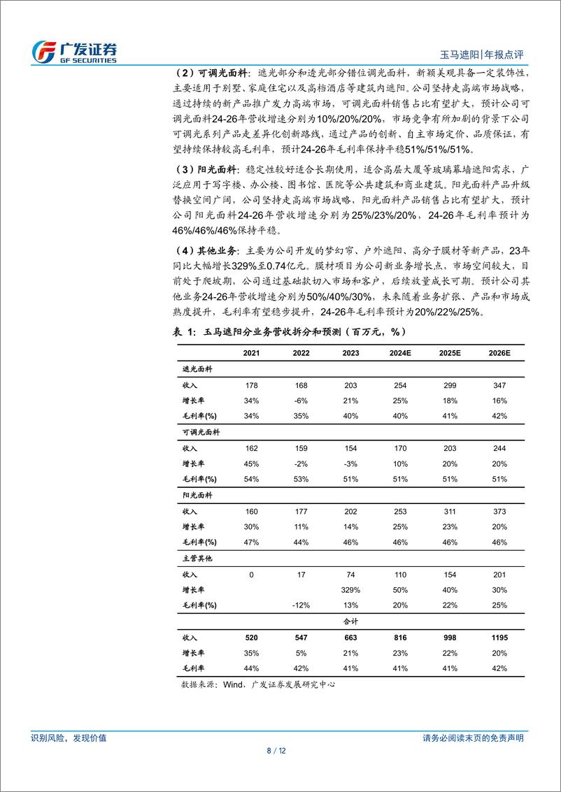 《玉马遮阳(300993)业绩表现稳健，功能性遮阳龙头成长可期-240508-广发证券-12页》 - 第8页预览图