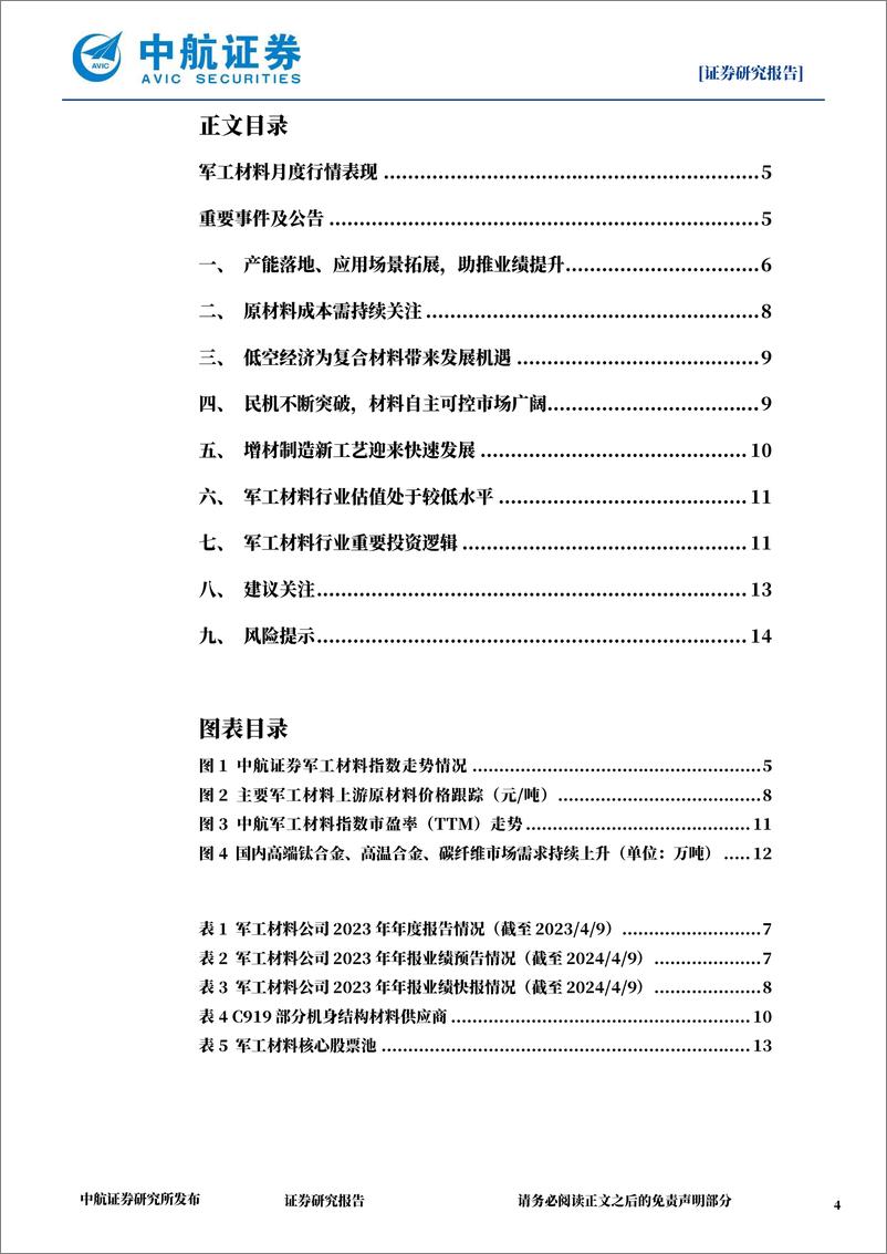 《国防军工行业军工材料月报：新赛道带来新动力-240412-中航证券-15页》 - 第3页预览图