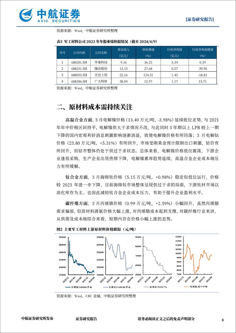 《国防军工行业军工材料月报：新赛道带来新动力-240412-中航证券-15页》 - 第7页预览图