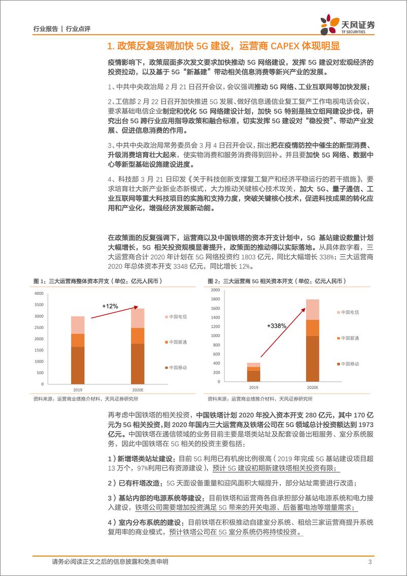 《通信行业：运营商5G投资大幅增长，政策推动兑现，固网投资恢复增长20200327-天风证券-10页》 - 第4页预览图